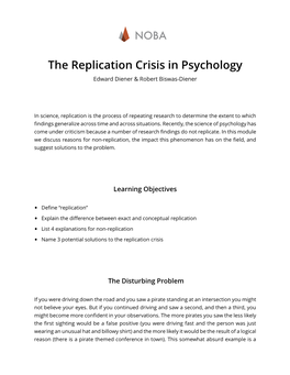 NOBA the Replication Crisis in Psychology