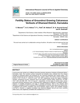 Fertility Status of Groundnut Growing Calcareous Vertisols of Dharwad District, Karnataka