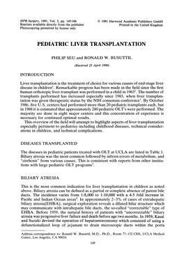 Pediatric Liver Transplantation