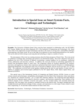 Introduction to Special Issue on Smart Systems Facts, Challenges and Technologies