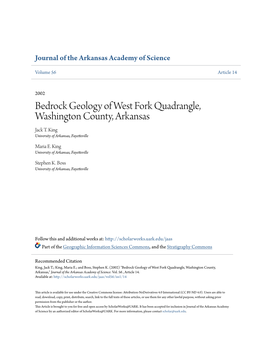 Bedrock Geology of West Fork Quadrangle, Washington County, Arkansas Jack T