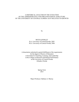 A Historical Analysis of the Evolution of the Administrative and Organizational Structure of the University of Central Florida As It Relates to Growth