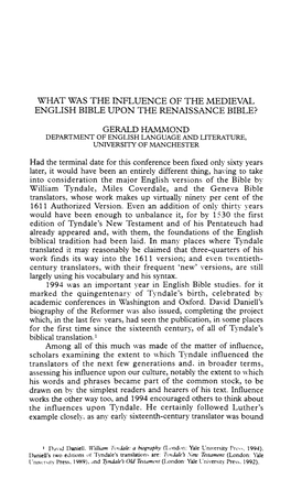 What Was the Influence of the Medieval English Bible Upon the Renaissance Bible?