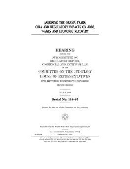 Assessing the Obama Years: Oira and Regulatory Impacts on Jobs, Wages and Economic Recovery