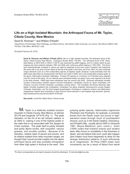 The Arthropod Fauna of Mt. Taylor, Cibola County, New Mexico David B