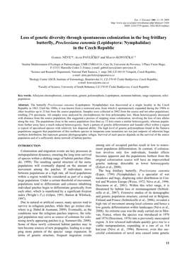 Loss of Genetic Diversity Through Spontaneous Colonization in the Bog Fritillary Butterfly, Proclossiana Eunomia (Lepidoptera: Nymphalidae) in the Czech Republic