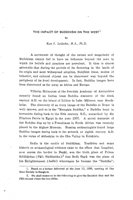 The I Mi=> a C~ Of:' L3ubdhism on the WEST I Kurt F. Leidecker, M.A