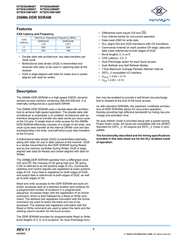 256Mb DDR SDRAM REV 1.1 Features Description