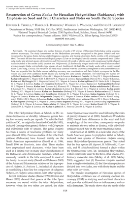 Resurrection of Genus Kadua for Hawaiian Hedyotidinae (Rubiaceae), with Emphasis on Seed and Fruit Characters and Notes on South Paciﬁc Species