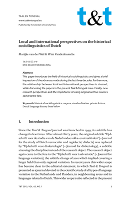 Local and International Perspectives on the Historical Sociolinguistics of Dutch