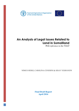 An Analysis of Legal Issues Related to Land in Somaliland with Reference to the VGGT