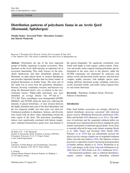 Distribution Patterns of Polychaete Fauna in an Arctic Fjord (Hornsund, Spitsbergen)