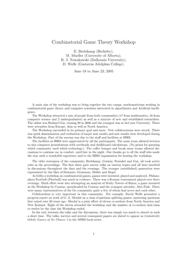 Combinatorial Game Theory Workshop