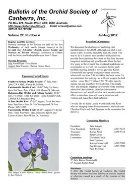 Bulletin of the Orchid Society of Canberra, Inc