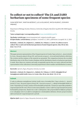 To Collect Or Not to Collect? the ZA and ZAHO Herbarium Specimens of Some Frequent Species