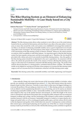 The Bike-Sharing System As an Element of Enhancing Sustainable Mobility—A Case Study Based on a City in Poland