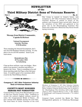 NEWSLETTER Third Military District Sons of Veterans Reserve