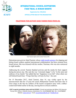 Icsft Pr on Ahed Tamimi