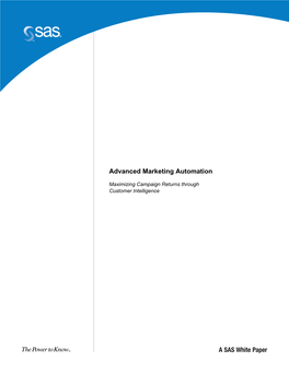 A SAS White Paper Advanced Marketing Automation