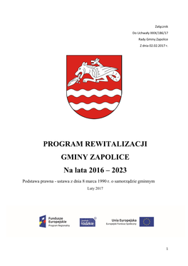 PROGRAM REWITALIZACJI GMINY ZAPOLICE Na Lata 2016 – 2023