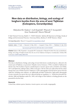 New Data on Distribution, Biology, and Ecology of Longhorn Beetles from the Area of West Tajikistan (Coleoptera, Cerambycidae)