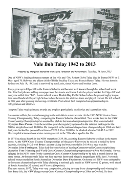 Vale Bob Talay 1942 to 2013
