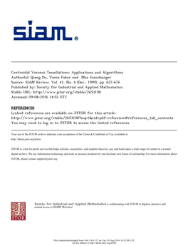 Centroidal Voronoi Tessellations: Applications and Algorithms Author(S): Qiang Du, Vance Faber and Max Gunzburger Source: SIAM Review, Vol