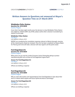 Questions to the Mayor