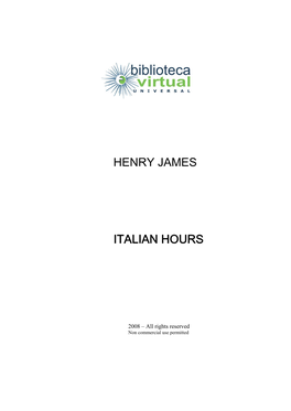 Henry James Italian Hours