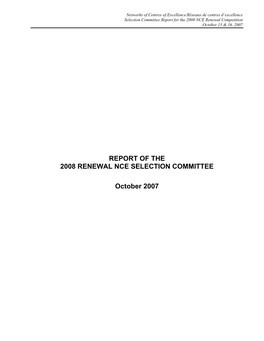 Report of the NCE Selection Committee