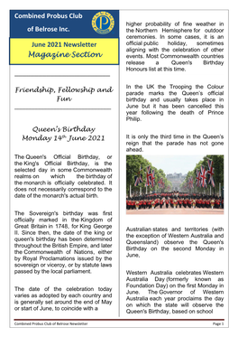 June 2021 Newsletter Magazine Section Combined Probus Club Of