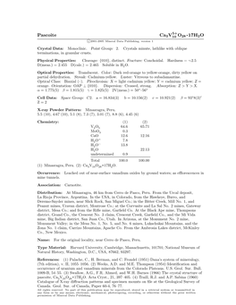 Pascoite Ca3v10 O28 • 17H2O C 2001-2005 Mineral Data Publishing, Version 1