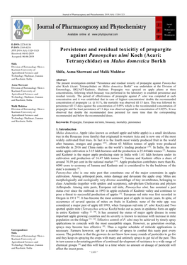 Persistence and Residual Toxicitiy of Propargite Against Panonychus