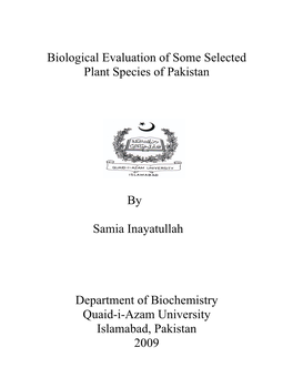 Biological Evaluation of Some Selected Plant Species of Pakistan