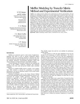 Muffler Modeling by Transfer Matrix Method and Experimental Verification