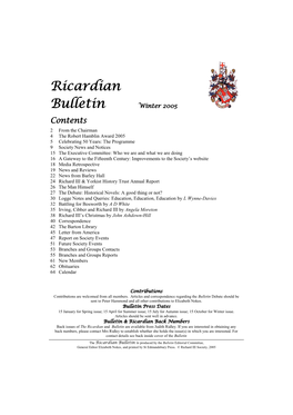 Ricardian Bulletin Is Produced by the Bulletin Editorial Committee, General Editor Elizabeth Nokes, and Printed by St Edmundsbury Press