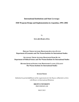 IMF Program Design and Implementation in Argentina, 1991–2002