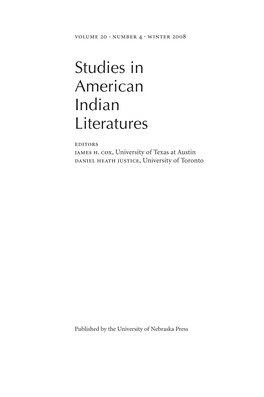 Studies in American Indian Literatures Editors James H