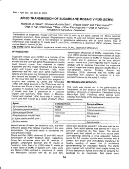 Aphid Transmission of Sugarcane Mosaic Virus (Scmv) 74