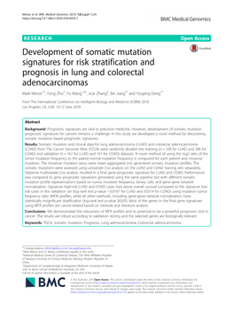 Development of Somatic Mutation Signatures for Risk Stratification And