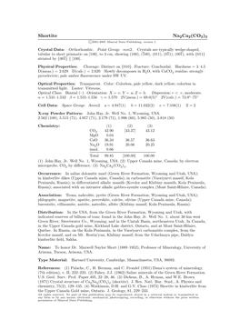 Shortite Na2ca2(CO3)3 C 2001-2005 Mineral Data Publishing, Version 1