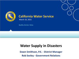 Water Supply in Disasters