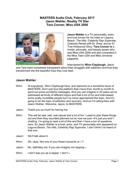 MASTERS Audio Club, February 2017 Jason Wahler, Reality TV Star Tara Conner, Miss USA 2006