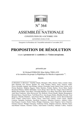 N° 364 Assemblée Nationale Proposition De Résolution