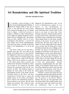 18 Bulletin:: Sri Ramakrishna and His Spiritual Tradition :: Swami Golokananda