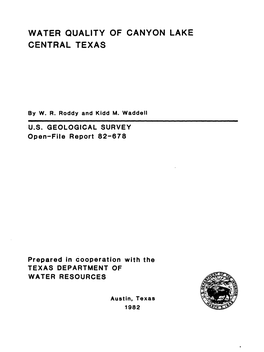 Water Quality of Canyon Lake Central Texas