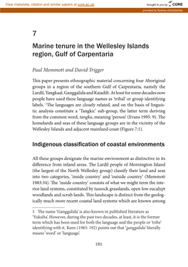 7 Marine Tenure in the Wellesley Islands Region, Gulf of Carpentaria