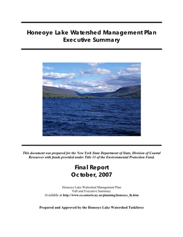 Honeoye Lake Watershed Management Plan Executive Summary