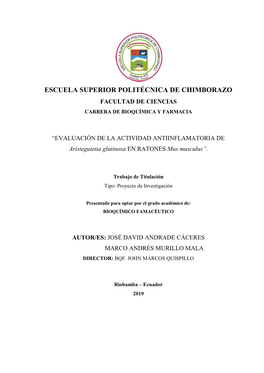 Escuela Superior Politécnica De Chimborazo Facultad De Ciencias Carrera De Bioquímica Y Farmacia