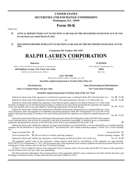 RALPH LAUREN CORPORATION (Exact Name of Registrant As Specified in Its Charter)